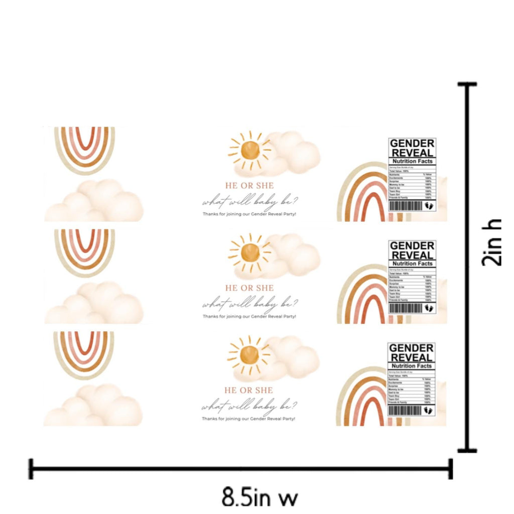 Sun Theme Gender Reveal Water Bottle Labels | He or She Celebration Decor | Gender Reveal Water Bottle Wraps