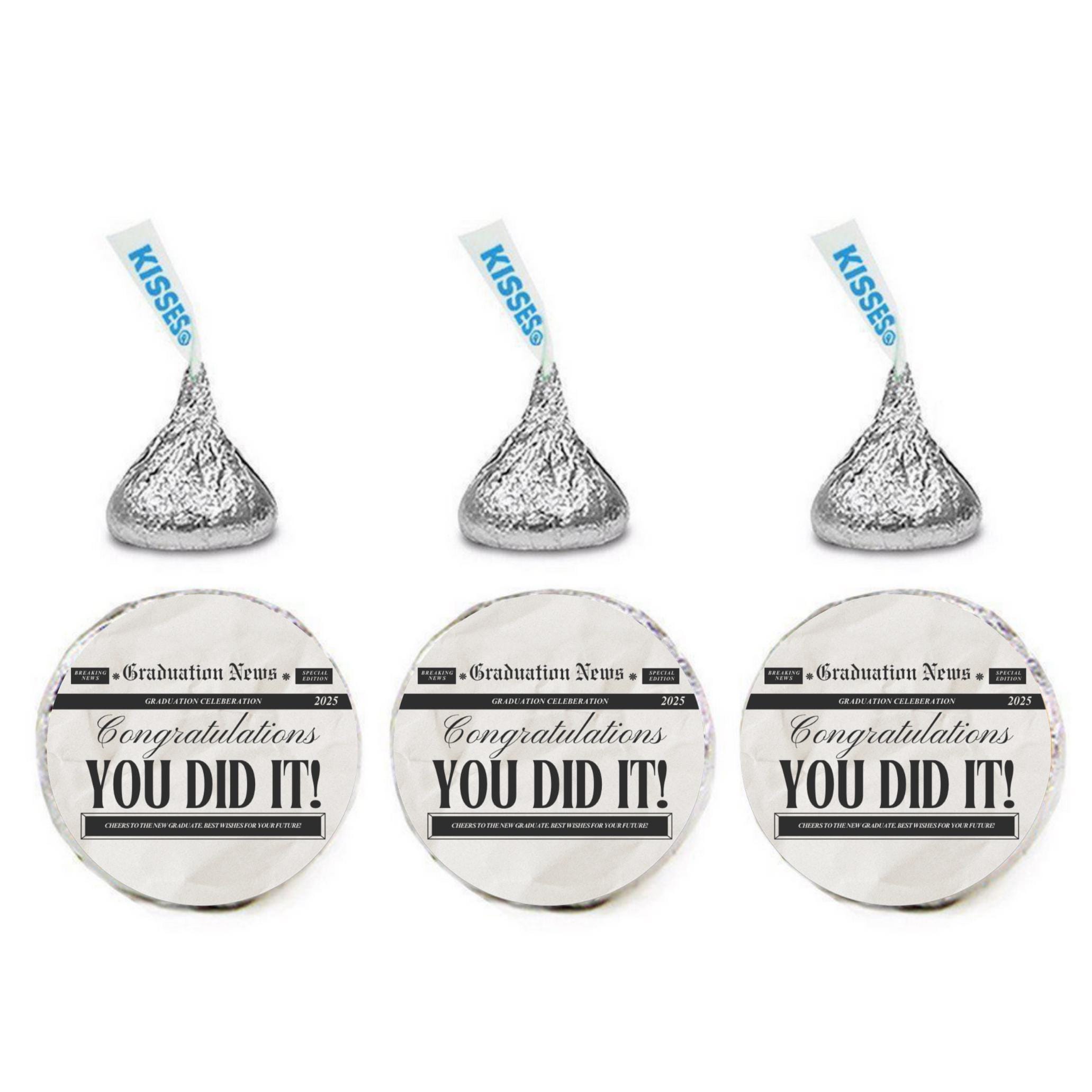 Graduation Candy Stickers | Congratulations You Did It | 100 Glossy Chocolate Kiss Labels |