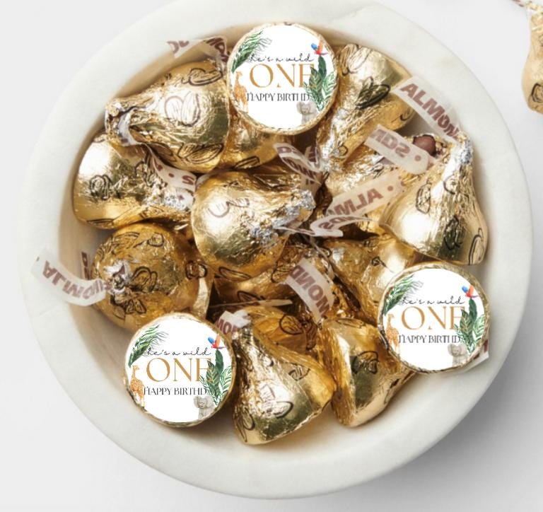 Hes a Wild One Candy Labels | 1st Birthday| Safari Birthday favors|100ct| Glossy