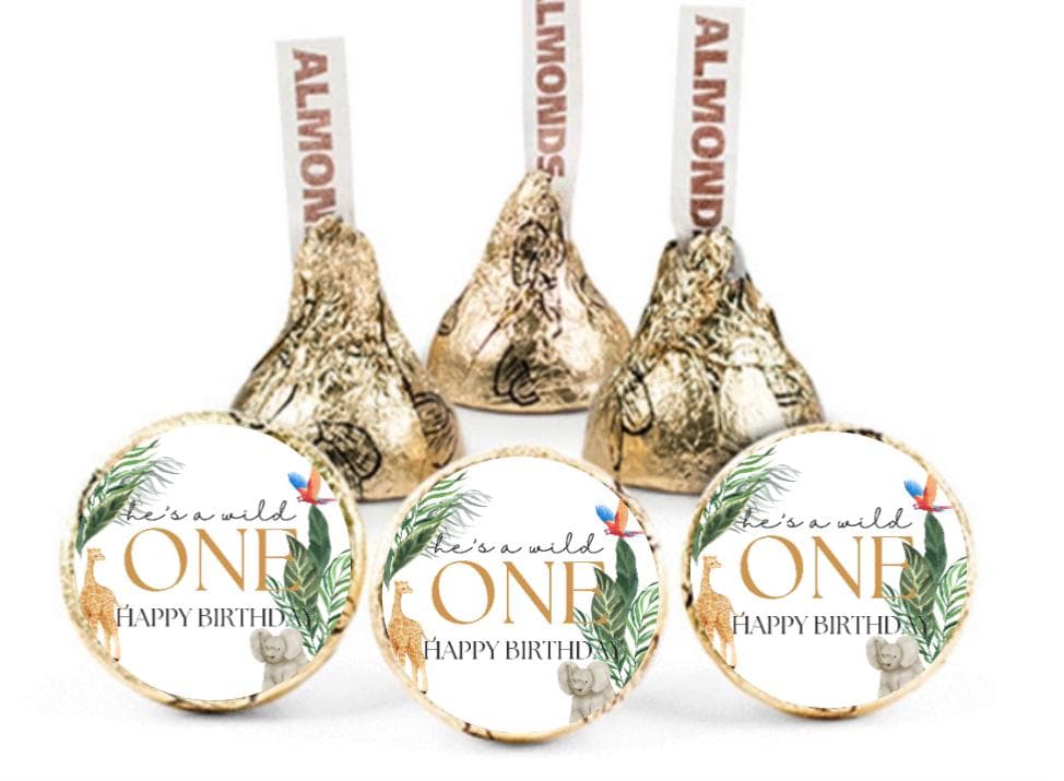 Hes a Wild One Candy Labels | 1st Birthday| Safari Birthday favors|100ct| Glossy
