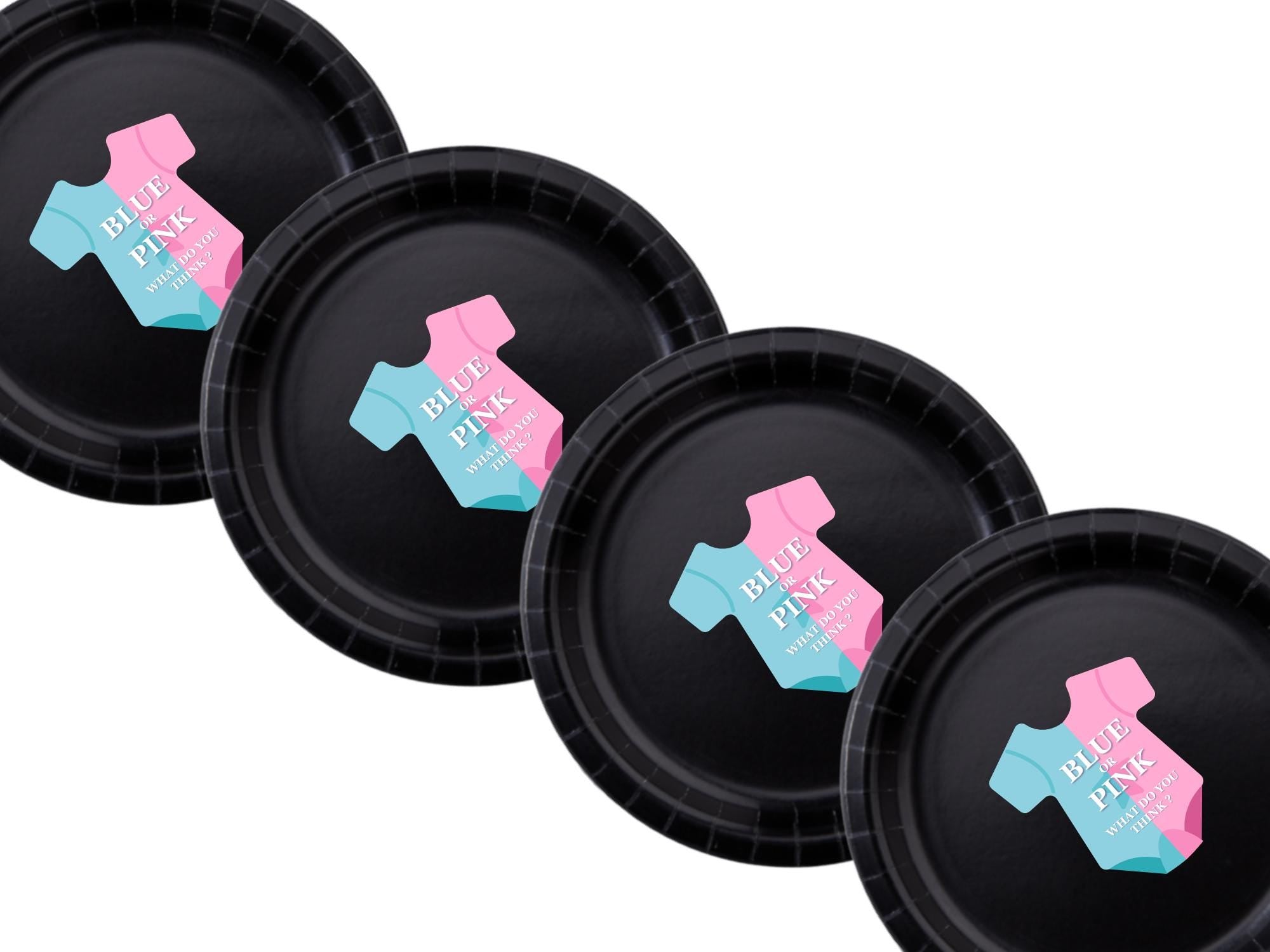 Boy or Girl Baby Shower Paper Plates Set | Black Gender Reveal Tableware | 40 Piece Kit