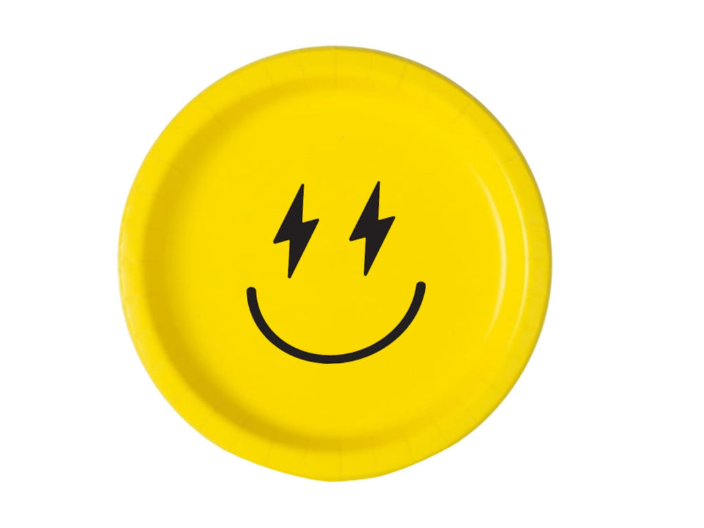 Multicolor Smiley Face Party Paper Plates Set | Black Yellow White Tableware | 40 Piece Kit