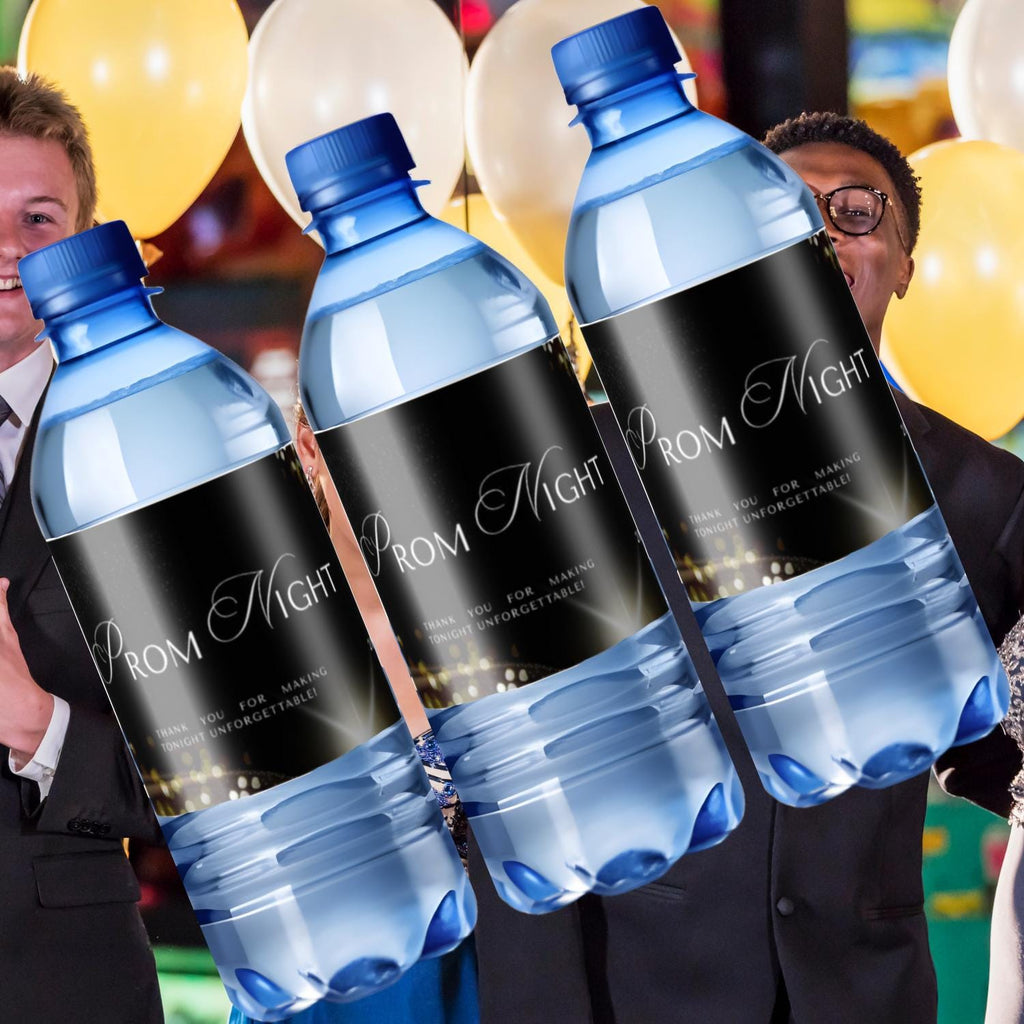 Prom Night Water Bottle Labels | Black|Set of 12|Drink Station Decor