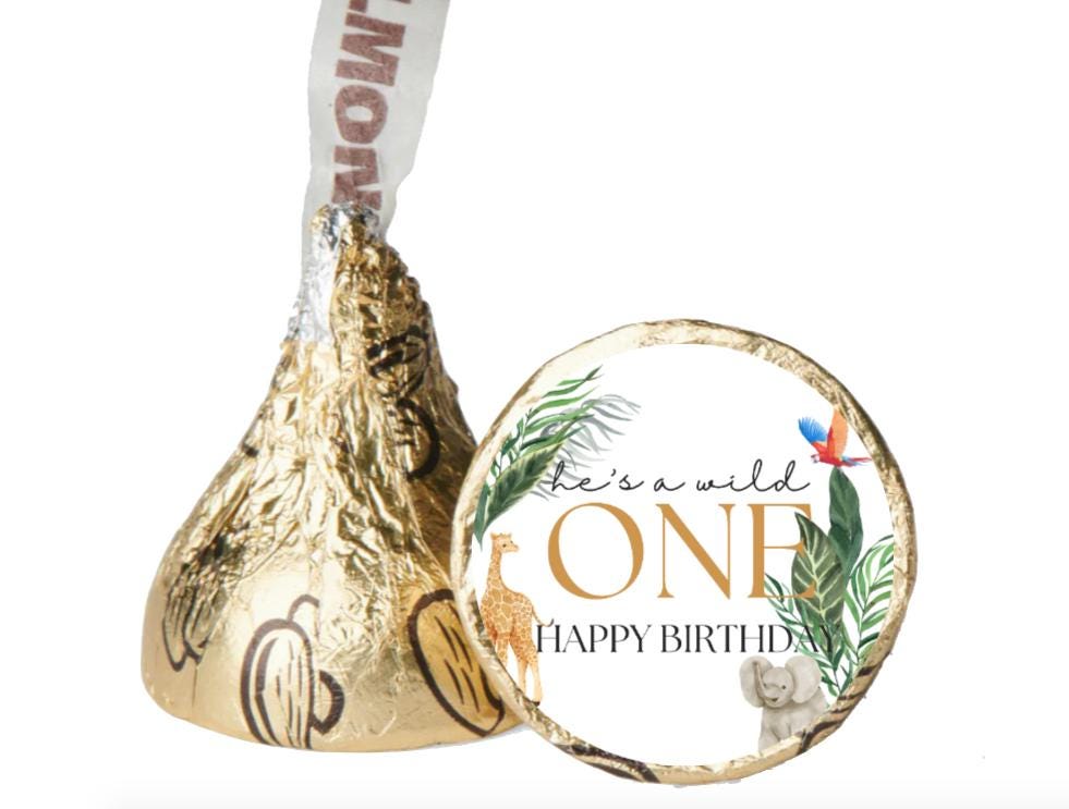 Hes a Wild One Candy Labels | 1st Birthday| Safari Birthday favors|100ct| Glossy