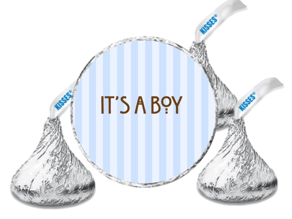 Its a Boy Candy Kiss Stickers | Baby Shower Candy Decal Labels | Glossy| Blue Stripe