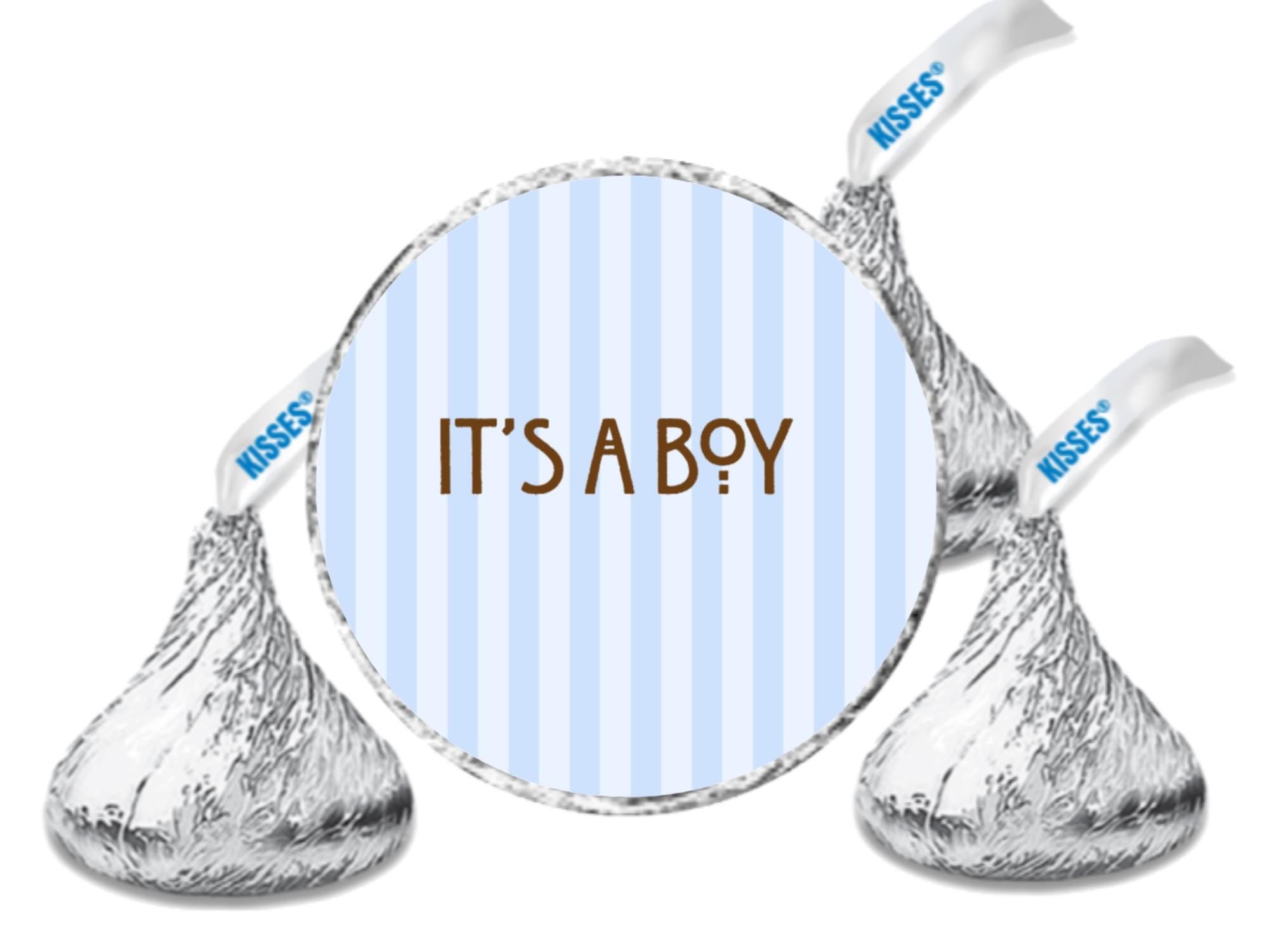 Its a Boy Candy Kiss Stickers | Baby Shower Candy Decal Labels | Glossy| Blue Stripe