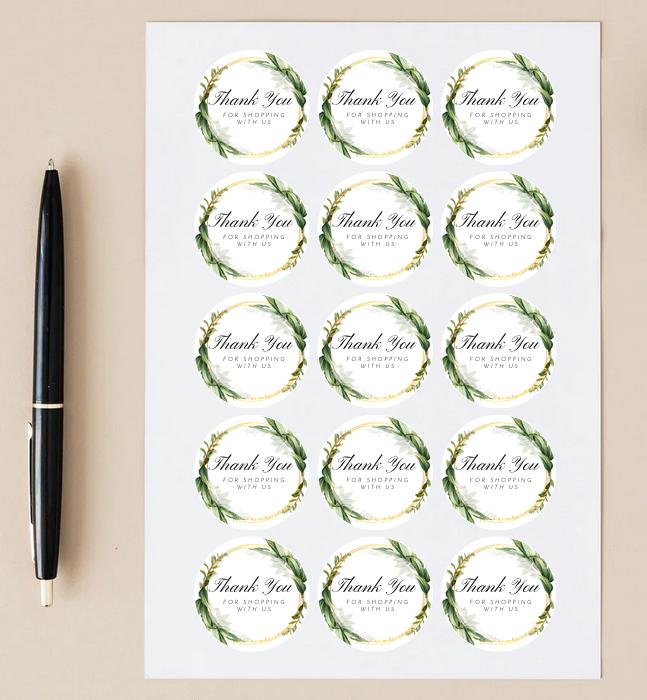 Business Thank You Stickers | 57 White Floral Package Adhesive Labels | 1.75in Peel and Stick