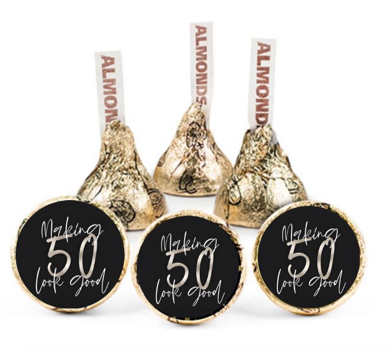 Making 50 Look Good Glossy Candy Stickers | Custom 0.75" Vinyl Labels | 50th Birthday Party Set of 100