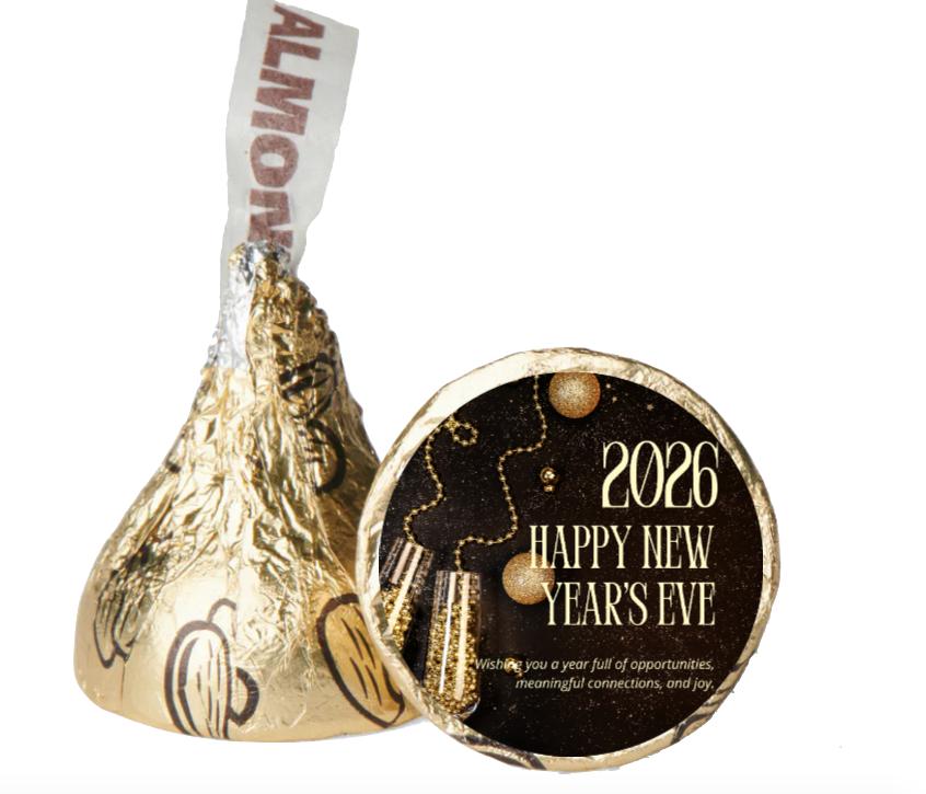 Happy New Years 2026| Chocolate Kiss Candy Stickers| 100ct| New Years Eve Party Favors