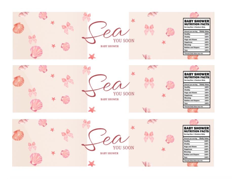Sea You Soon Baby Shower Water Bottle Labels | Seashell Design |12CT| Glossy