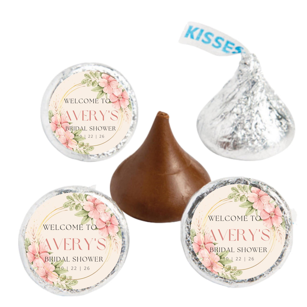 Personalized Bridal Shower Candy Stickers | Floral Elegant Labels | 100| Glossy|Candy Table Accents | Easy Decorating