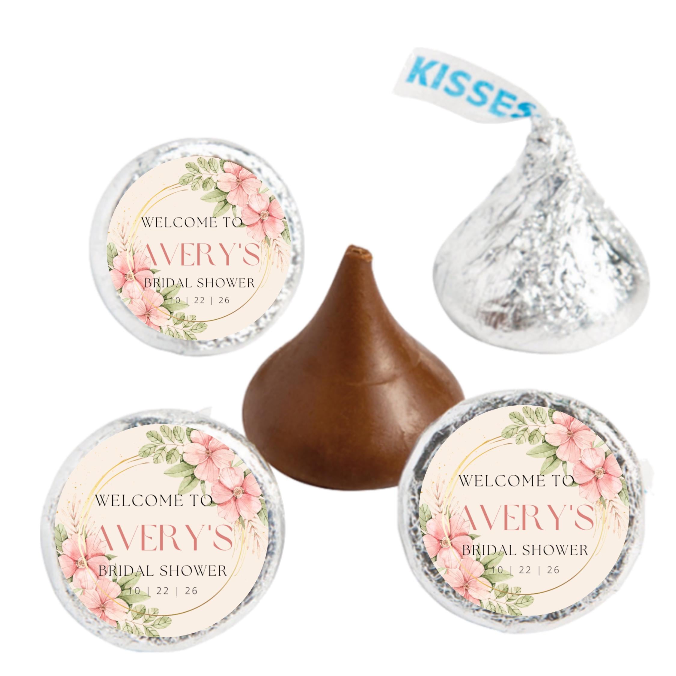 Personalized Bridal Shower Candy Stickers | Floral Elegant Labels | 100| Glossy|Candy Table Accents | Easy Decorating