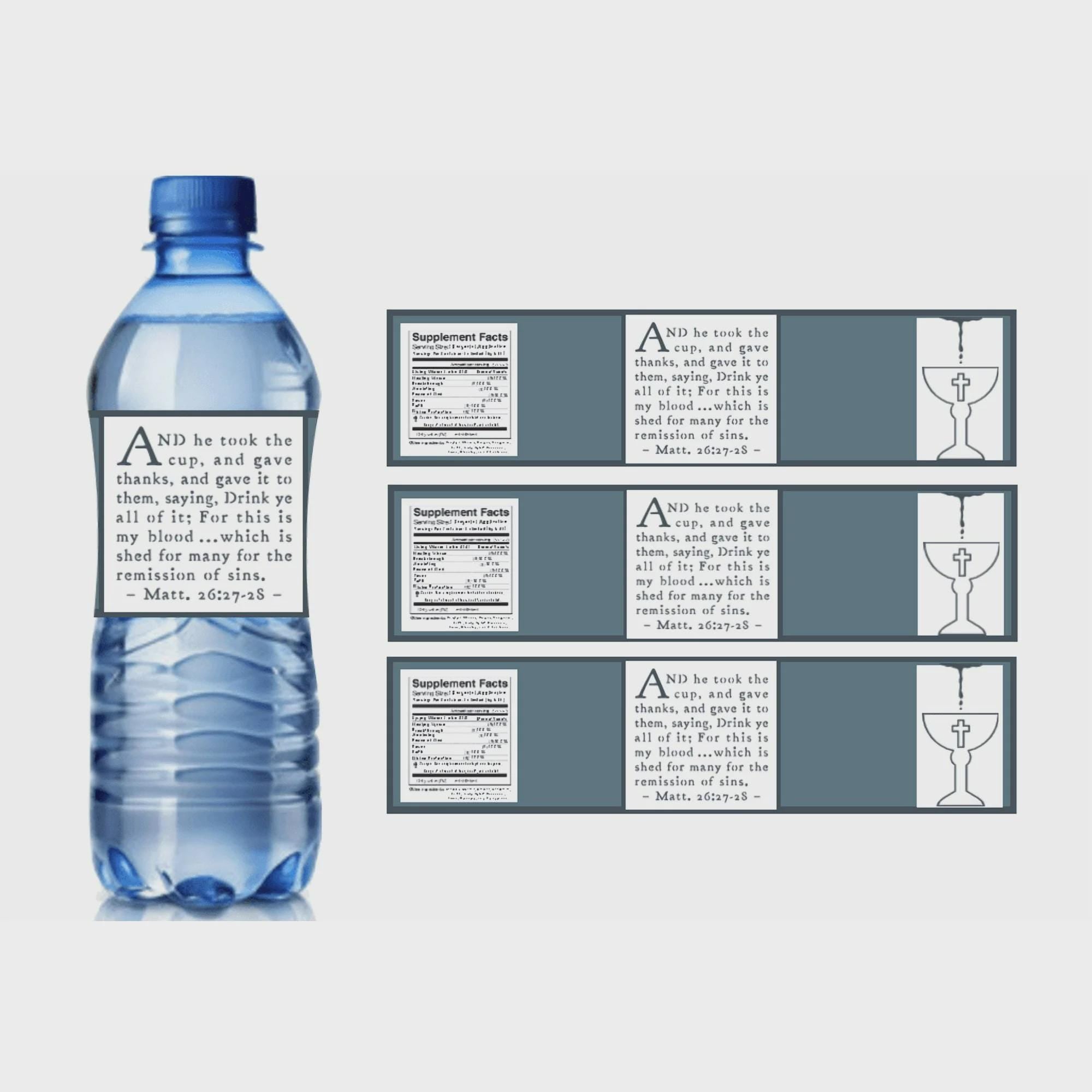 Matthew 26:27-28 Scripture Water Bottle Labels, Chalice Design, Set of 12