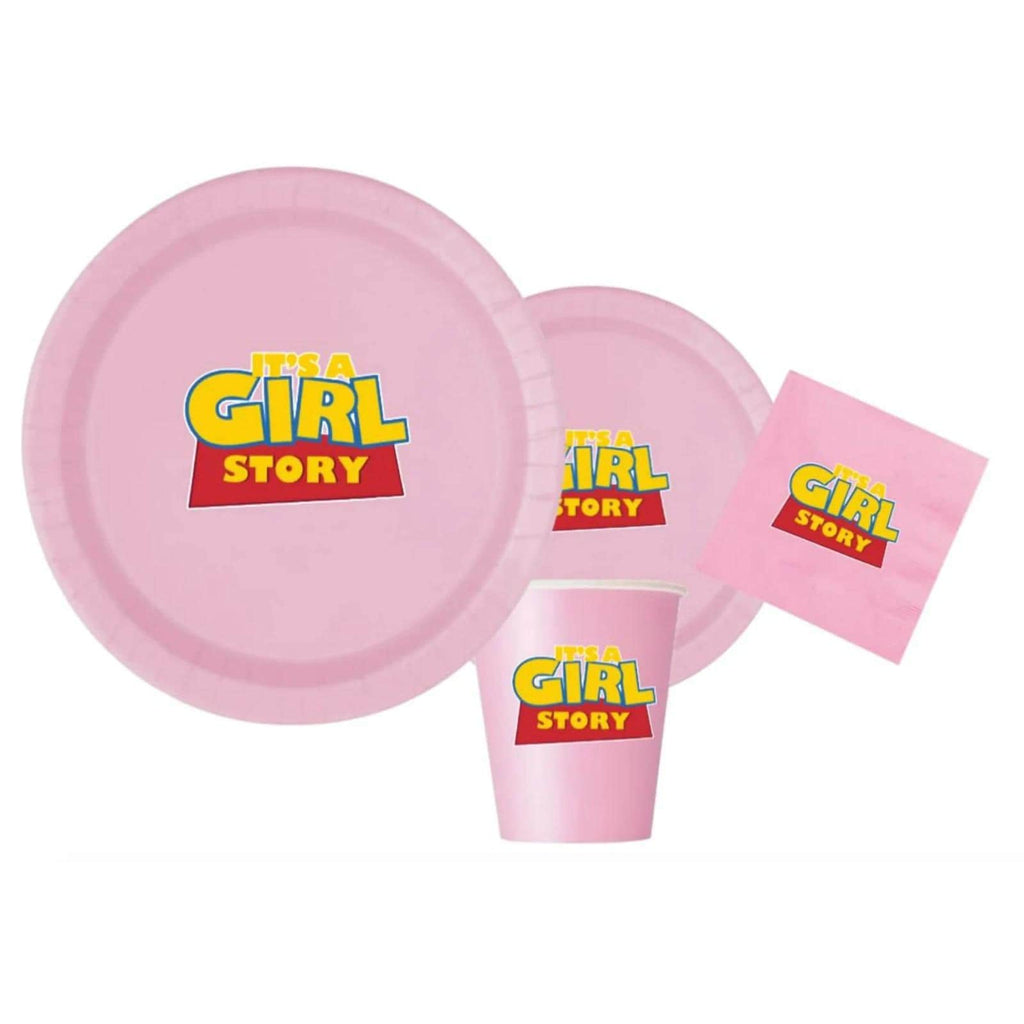 It's A Girl Story Party Plates & Napkins Set | 60 Piece
