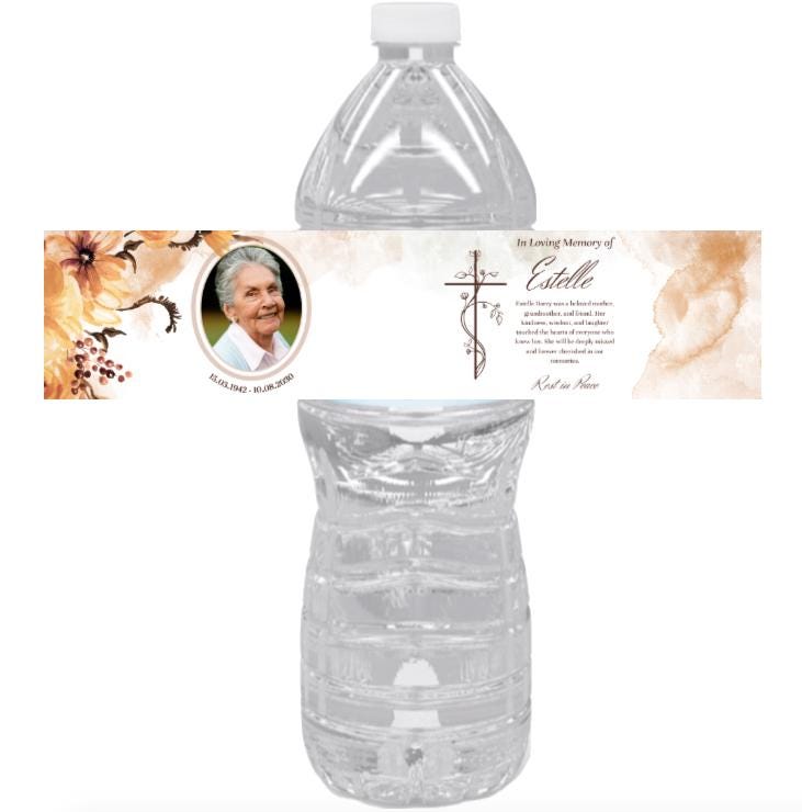 Personalized Funeral Water Bottle Labels |12pcs | In Loving Memory| Memorial Bottle Stickers|White Floral Design