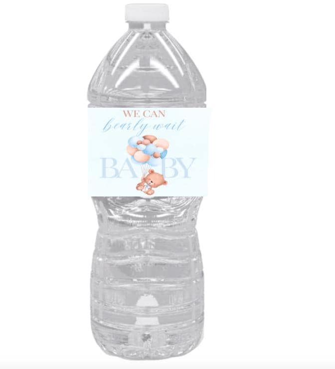 We Can Barely Wait Baby Shower Water Bottle Labels | Cute Teddy Bear Design | 12pcs|Glossy