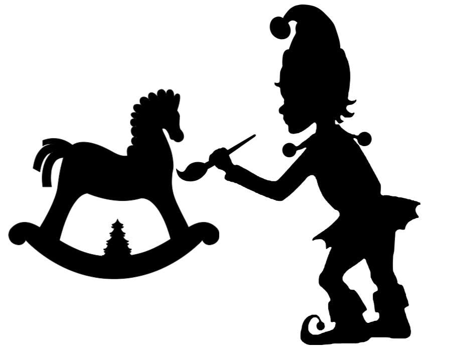 Christmas Elf Painting Rocking Horse | Reusable Window Cling Decal |Silhouette Decal|16H