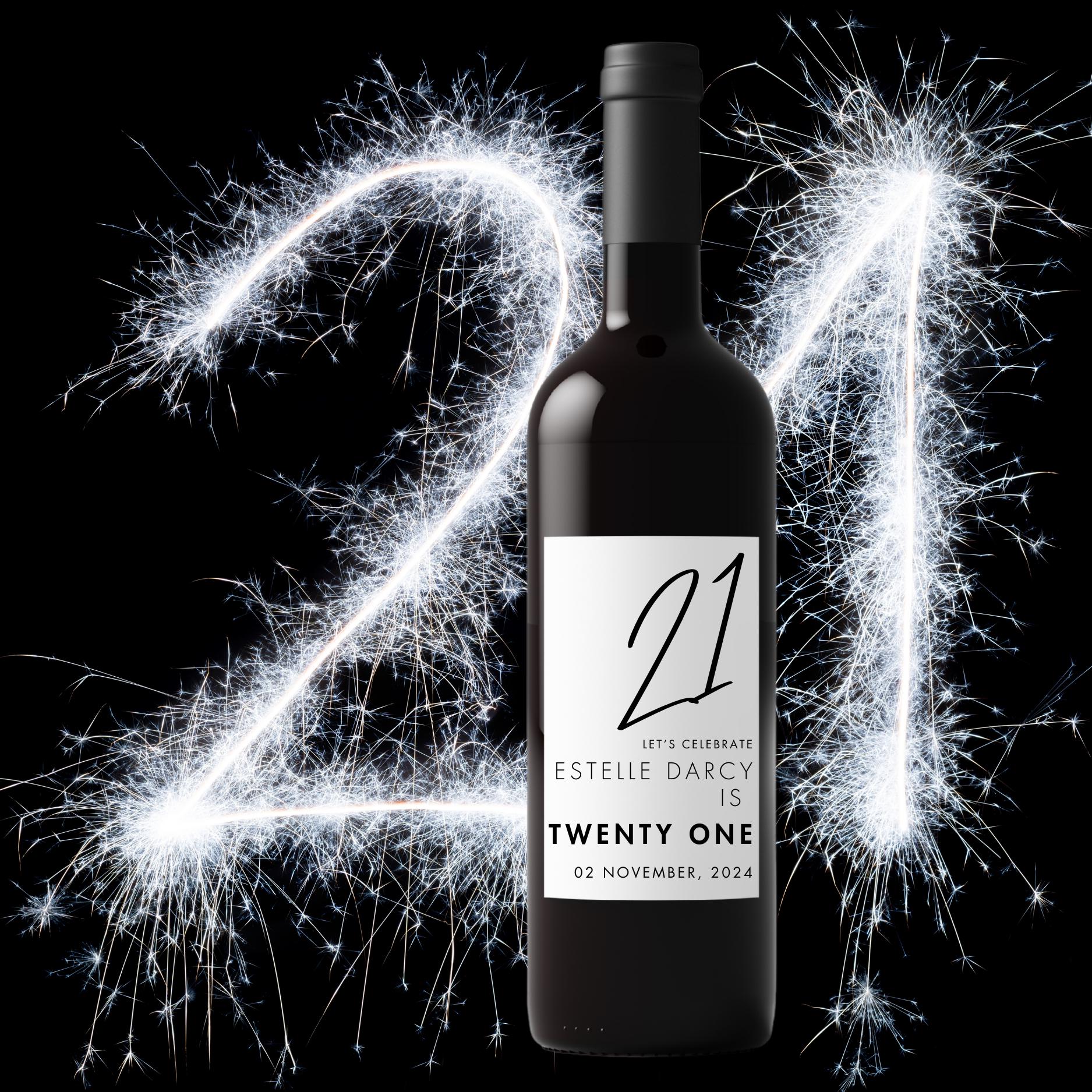 Custom 21st Birthday Wine Bottle Labels | Milestone Party Decor | Easy Apply| 4ct