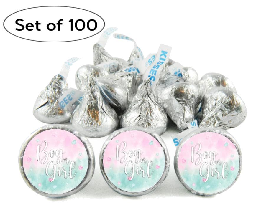 Boy or Girl Kisses Candy Stickers | 100pcs Waterproof Glossy Vinyl | Gender Reveal|0.75in