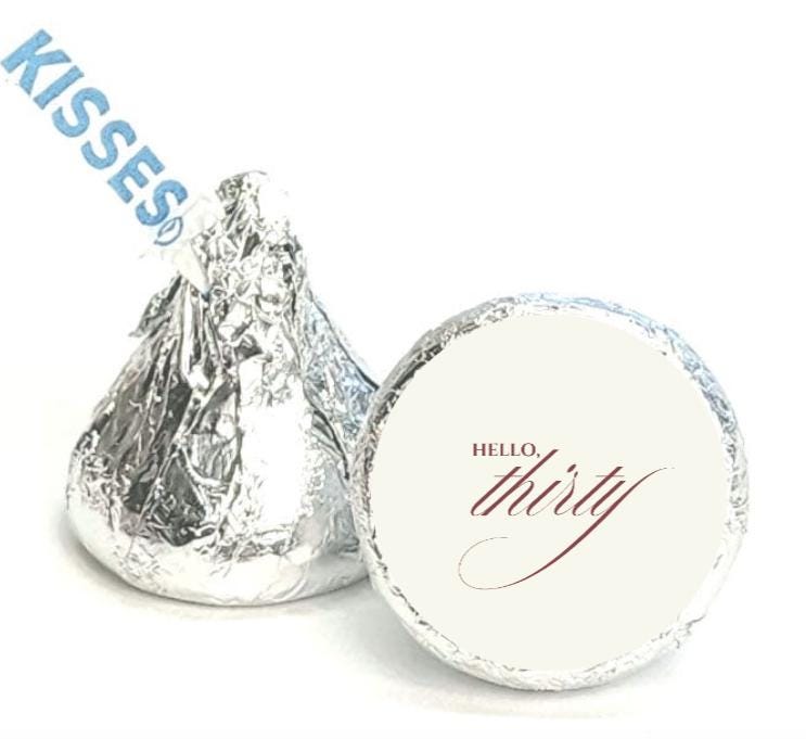 30th Birthday Kiss Candy Stickers | 100ct |Calligraphy | Party | Glossy|Durable