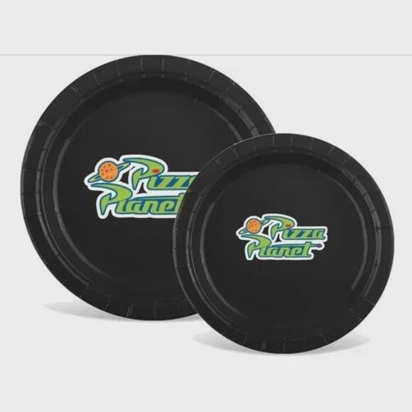 Pizza Planet Party Plates Set, Black, Disposable Tableware,Toy Story Theme, 60pc
