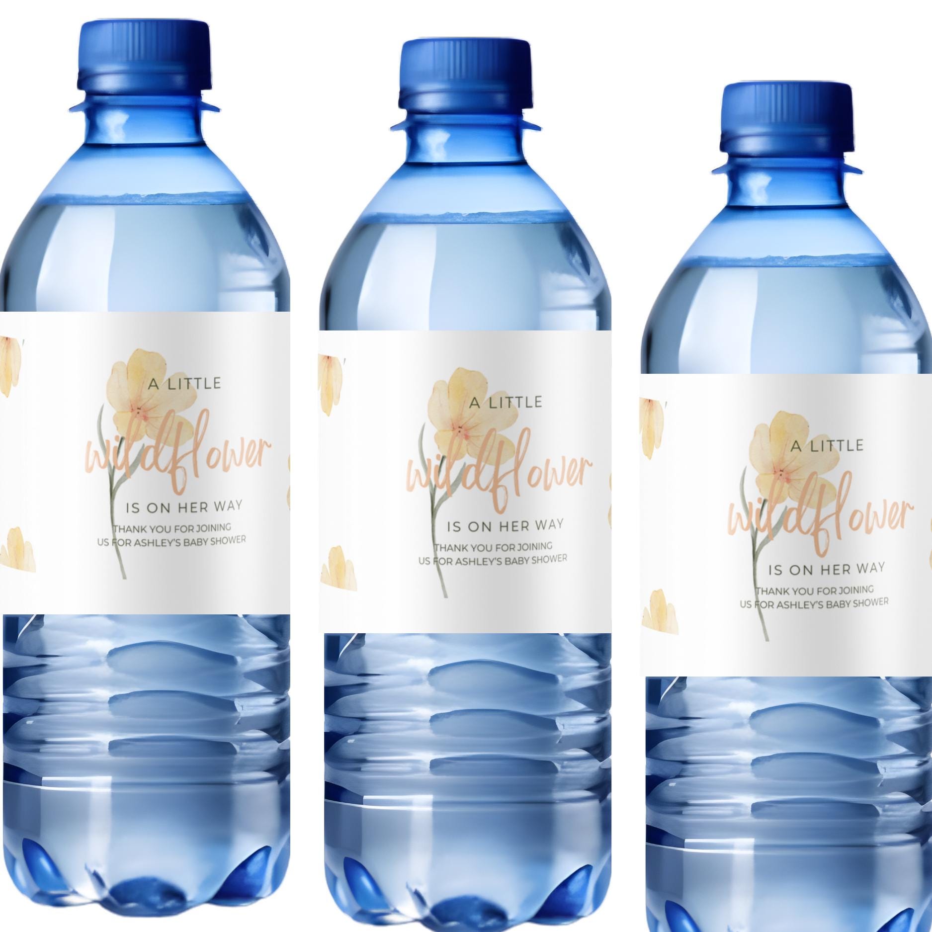 Wildflower Baby Shower Water Bottle Labels | Our Little Wildflower Is On The Way | Set of 12| Glossy