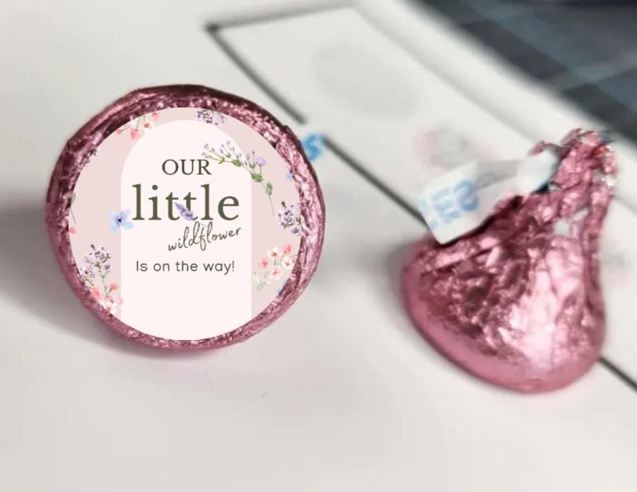 Our Little Wildflower Is On The Way| Chocolate Candy Kiss Stickers| 100ct| Baby Shower Favors