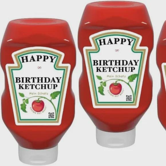 Custom Text Happy Birthday Ketchup Bottle Labels, Set of 2, 500ml/570g