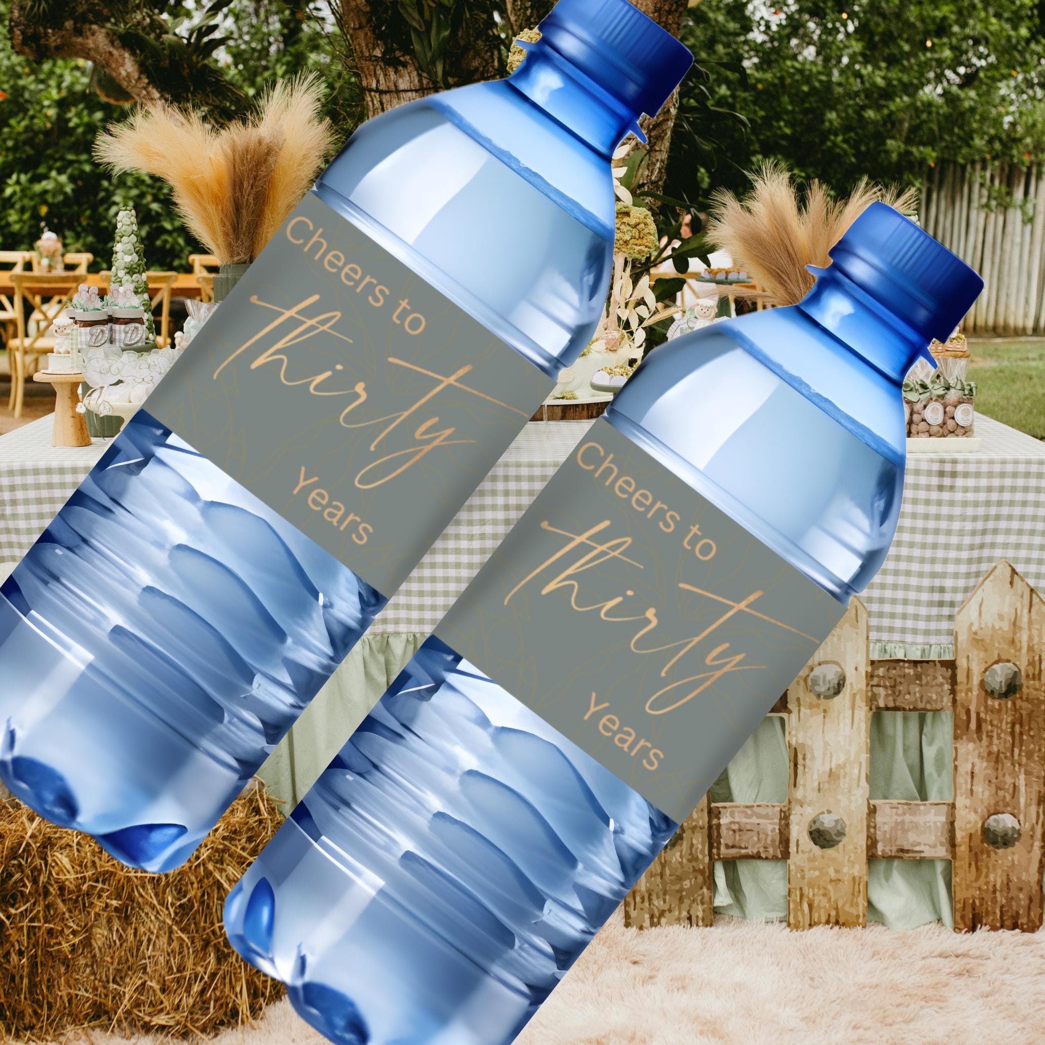 Cheers to 30 Years Water Bottle Labels | 30th Birthday Party table Accents |Glossy| 12ct|Green