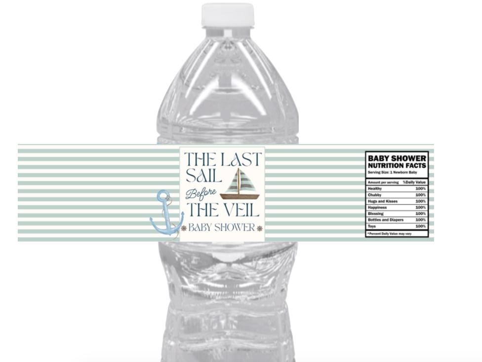 Baby Shower Water Bottle Labels | The Last Sail Before the Veil | Nautical Boat Theme |12pcs
