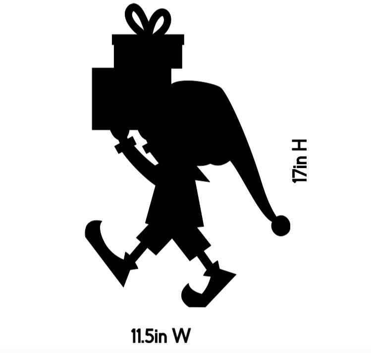 Elf Carrying Present Window Cling | Christmas Silhouette Decal | Reusable| 17H