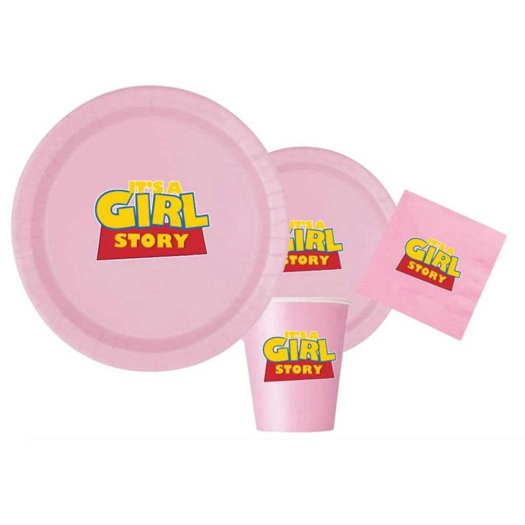 It's A Girl Story Party Plates & Napkins Set | 60 Piece