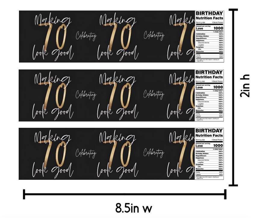Celebrating Making 70 Look Good | 70th Birthday Water Bottle Labels | Set of 12 | Party Favors