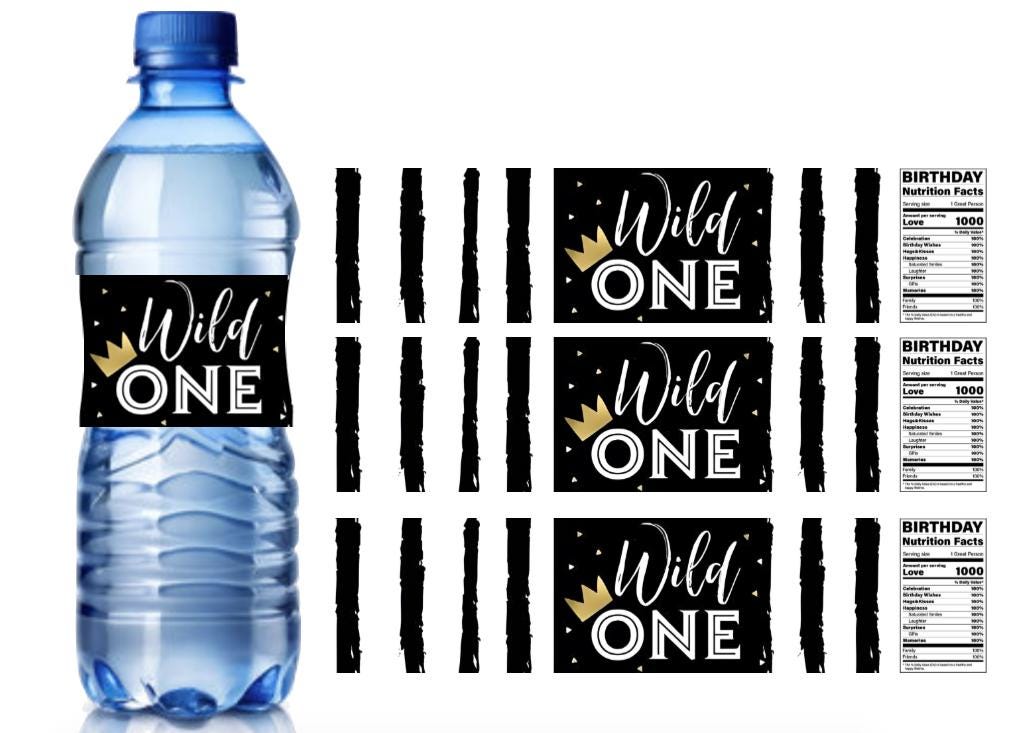 Wild One | 1st Birthday Safari Water Bottle Labels | Set of 12 | Party Favors