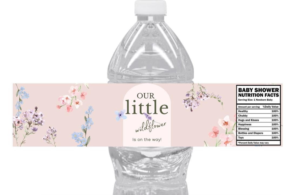 Our Little Wildflower is On The Way Water Bottle Labels | Elegant| 12ct|Floral Baby Shower