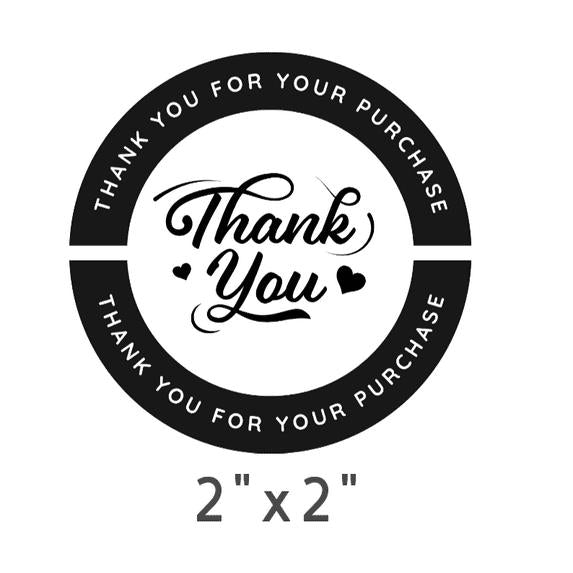 Black and White Thank You Stickers, 2 inch, Set of 100