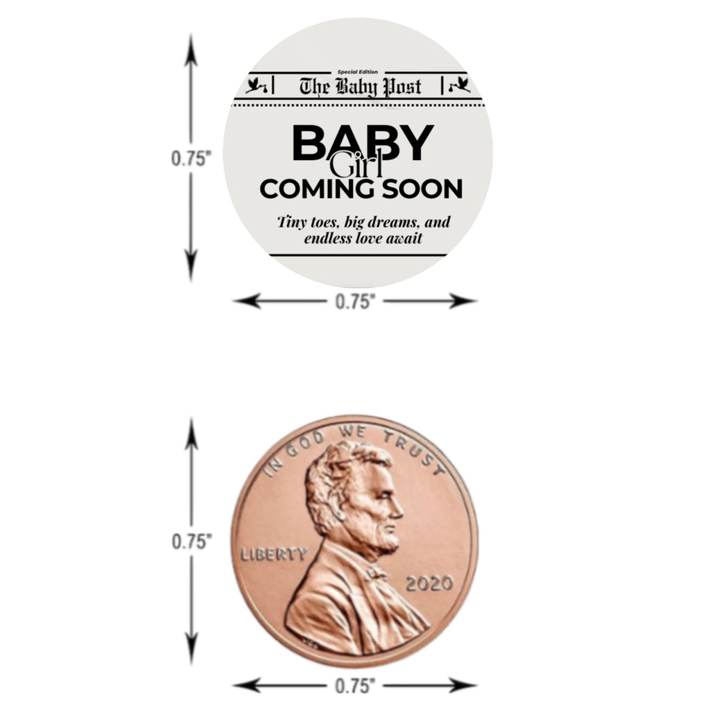 Newspaper Baby Shower Candy Stickers | Baby Coming Soon Labels | 100 Glossy Candy Kiss Stickers |
