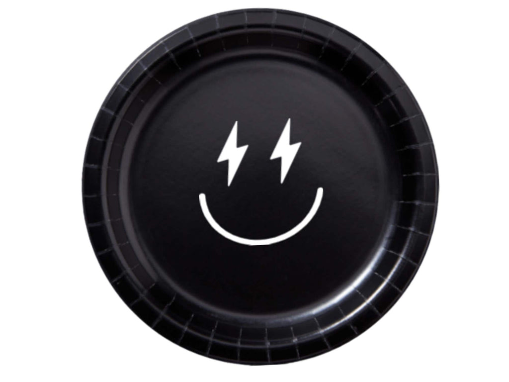 Multicolor Smiley Face Party Paper Plates Set | Black Yellow White Tableware | 40 Piece Kit