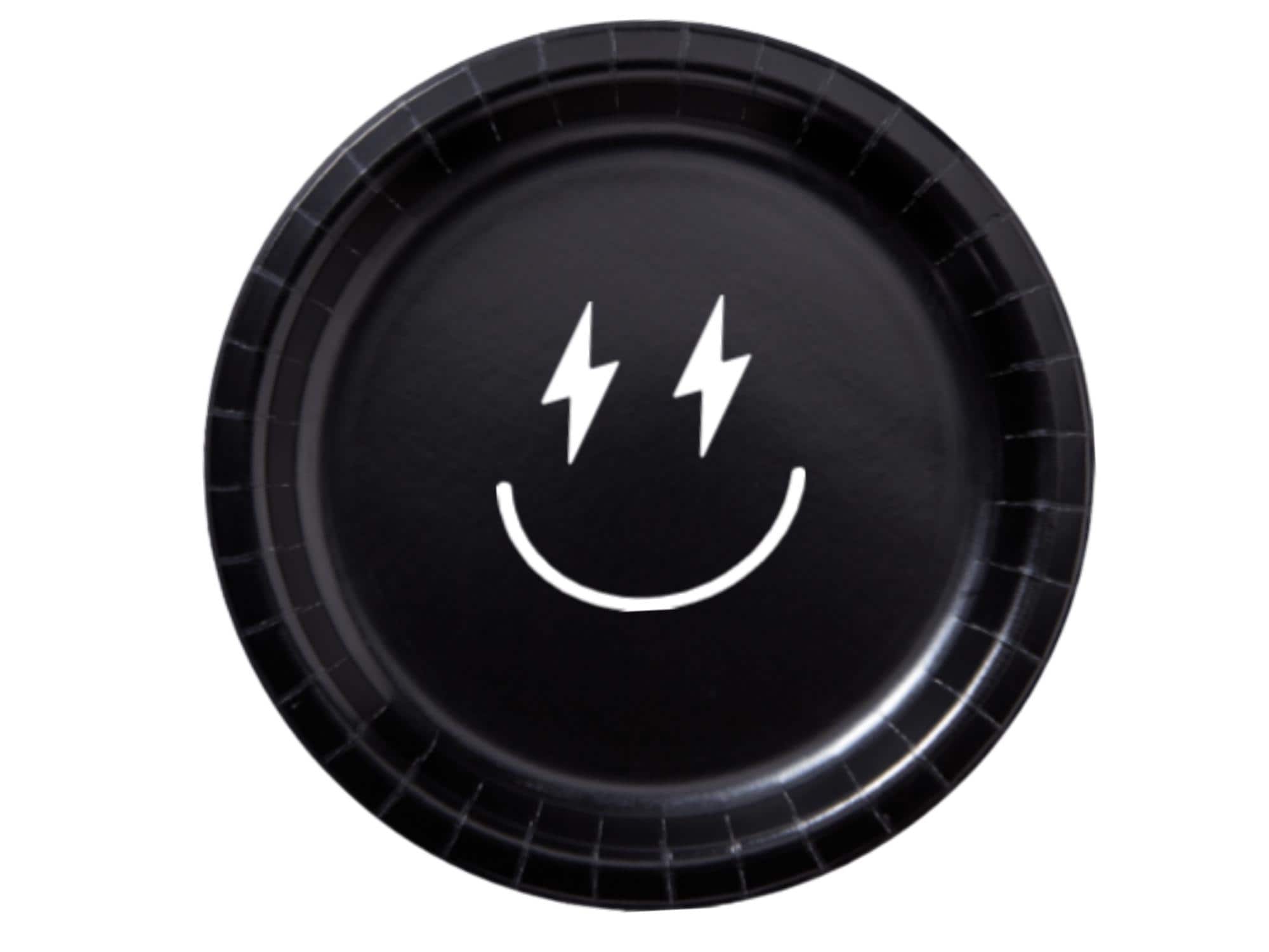 Multicolor Smiley Face Party Paper Plates Set | Black Yellow White Tableware | 40 Piece Kit