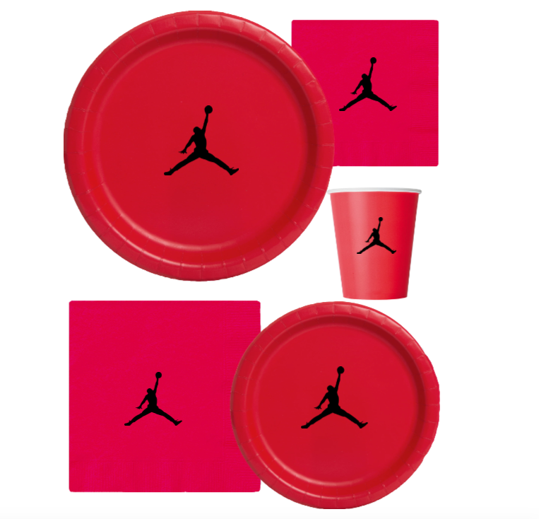Custom shoe Paper Party Plates Set, Red, 60 Count, Basketball Theme, Jumpman