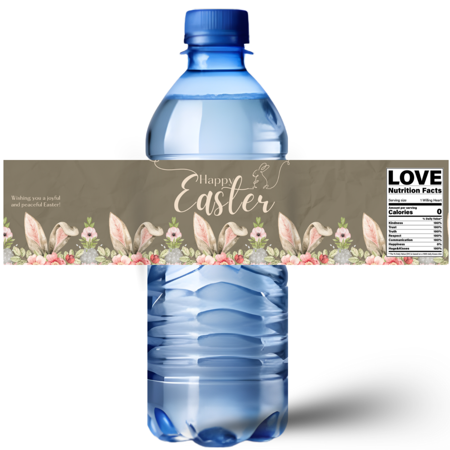Happy Easter Water Bottle Labels | Bunny Ears Floral Design | Spring Party Decor |12ct| Glossy