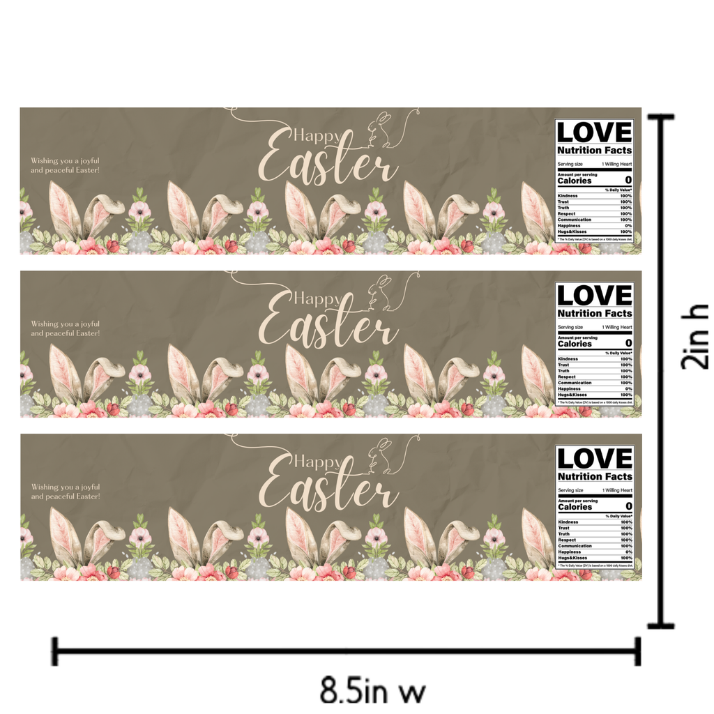 Happy Easter Water Bottle Labels | Bunny Ears Floral Design | Spring Party Decor |12ct| Glossy