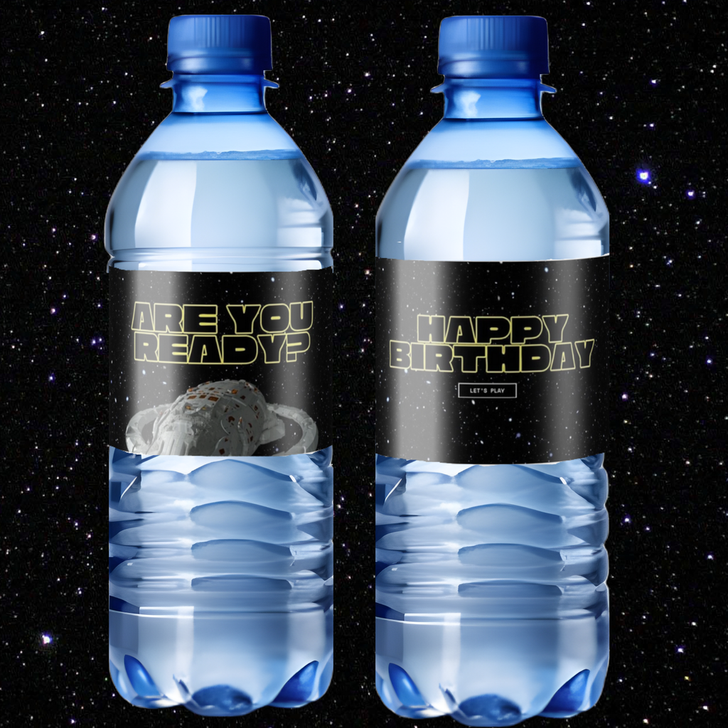 Space Theme Birthday Water Bottle Labels | Galaxy Party Decorations | Happy Birthday Bottle Wraps
