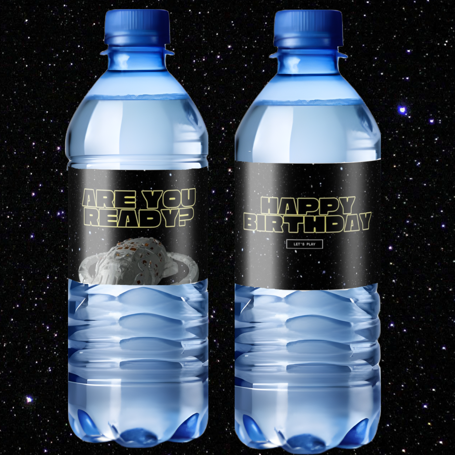 Space Theme Birthday Water Bottle Labels | Galaxy Party Decorations | Happy Birthday Bottle Wraps