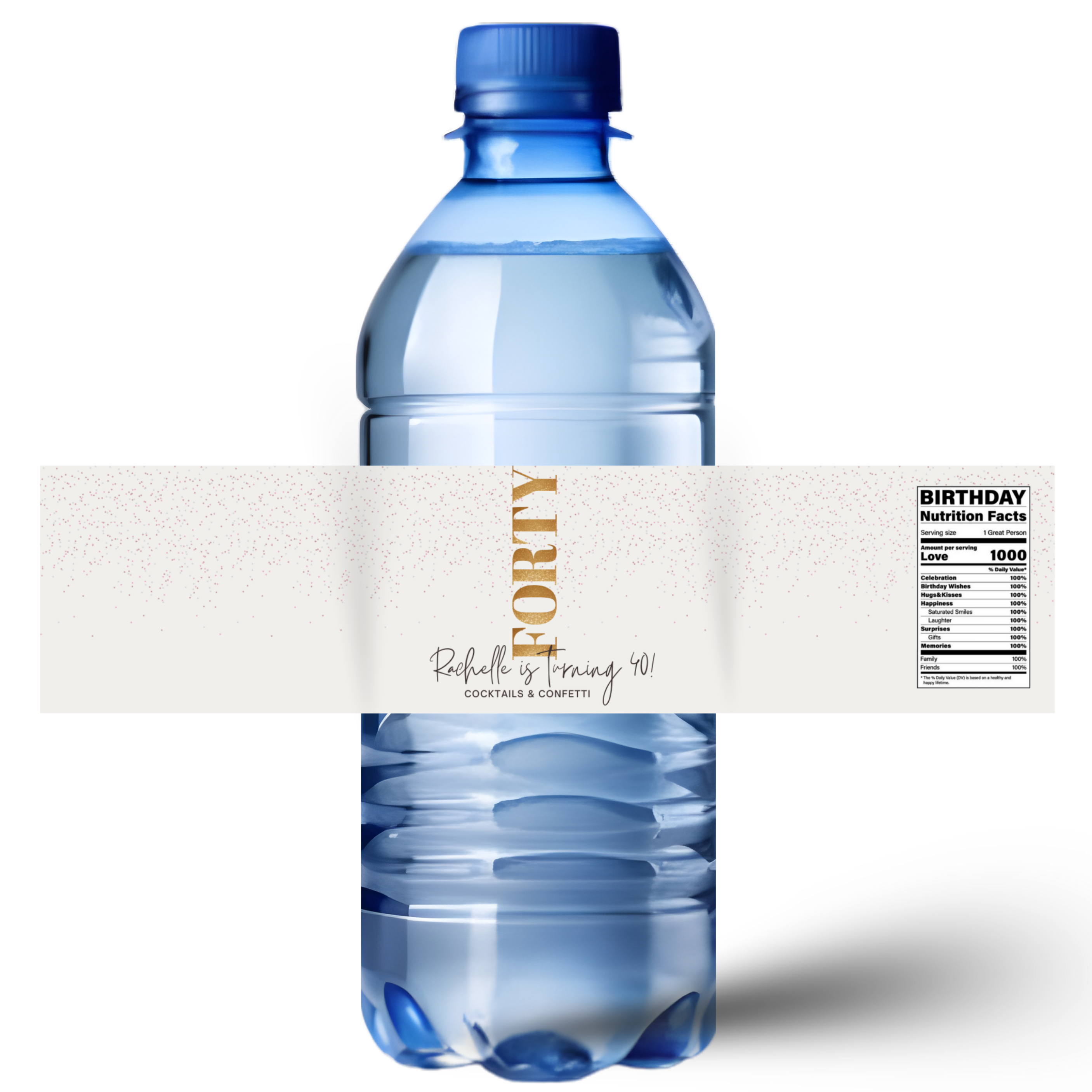 40th Birthday Water Bottle Labels | Cocktails and Confetti Theme | Turning 40 Party Decor | Glossy