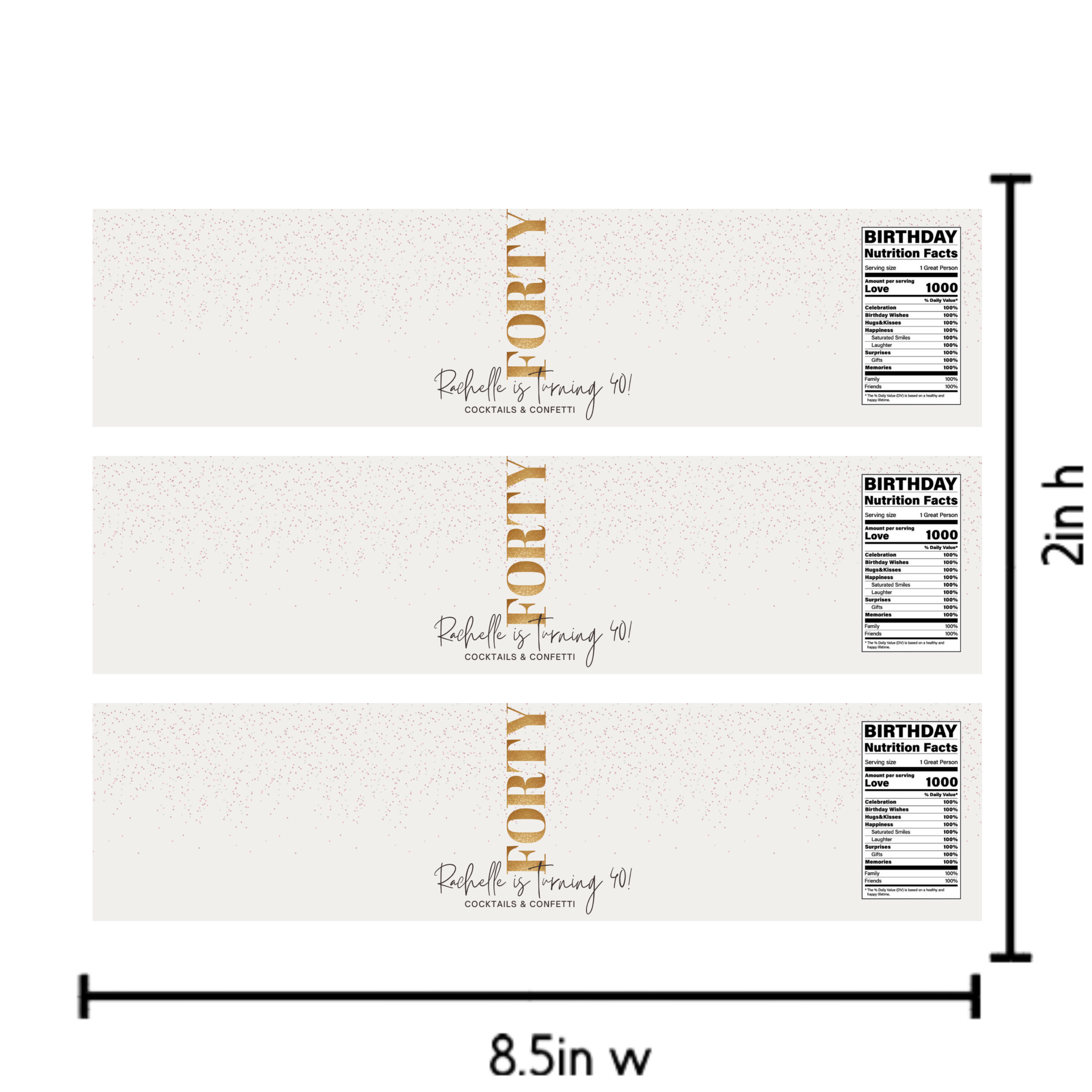 40th Birthday Water Bottle Labels | Cocktails and Confetti Theme | Turning 40 Party Decor | Glossy