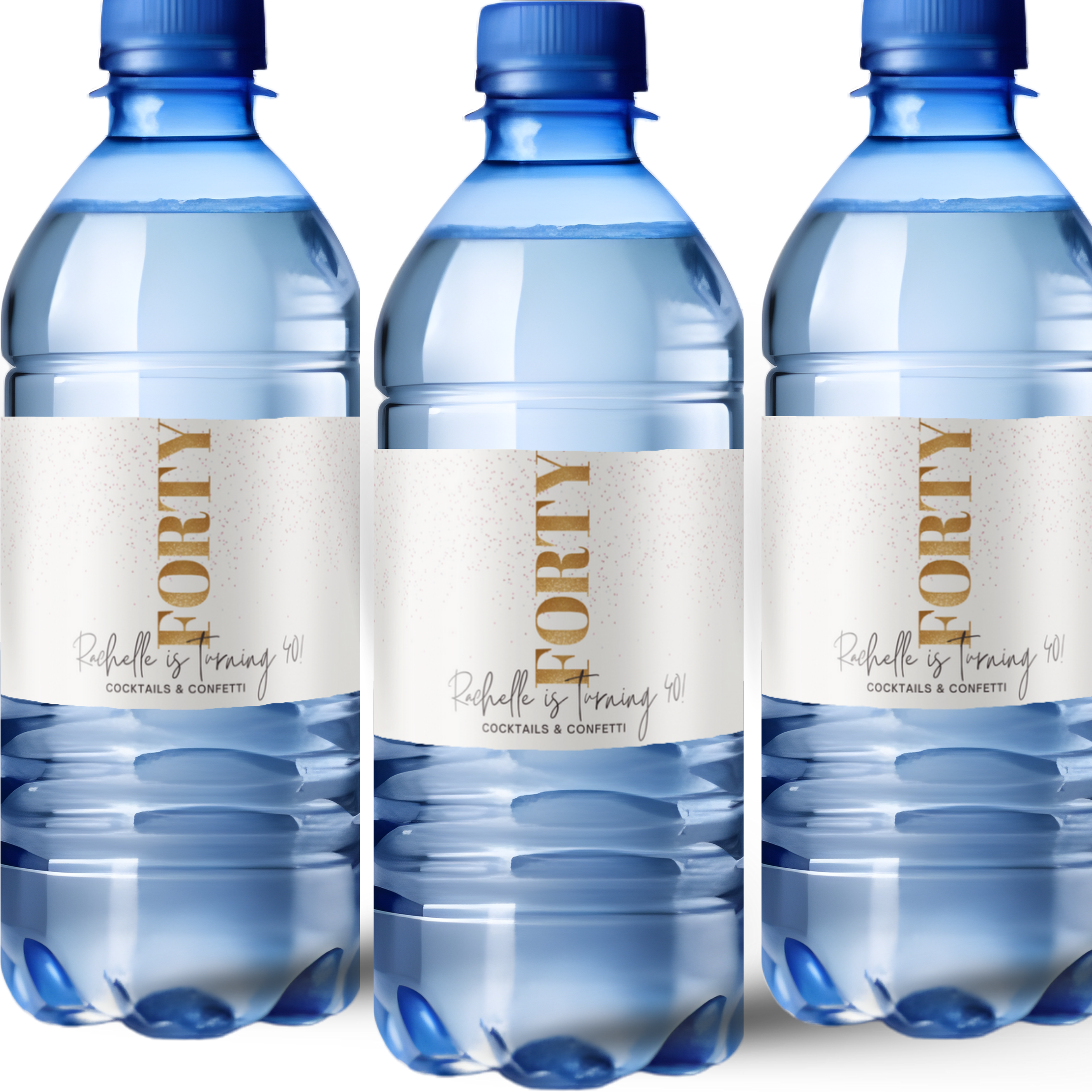 40th Birthday Water Bottle Labels | Cocktails and Confetti Theme | Turning 40 Party Decor | Glossy
