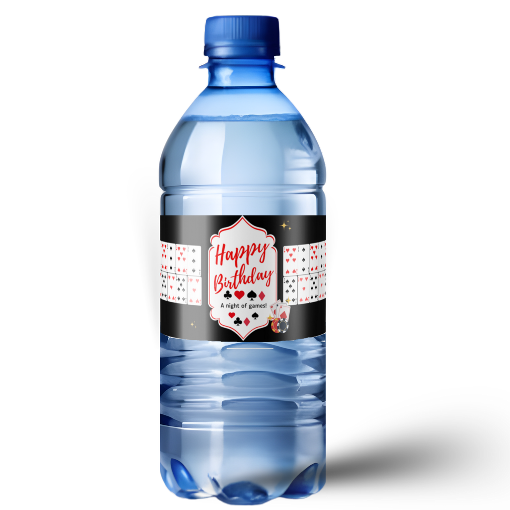 Casino Night Birthday Water Labels | Playing Cards Theme |Poker Theme Birthday Water Bottle Labels| Glossy