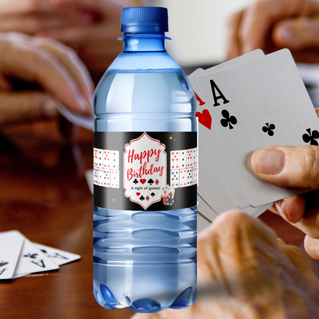 Casino Night Birthday Water Labels | Playing Cards Theme |Poker Theme Birthday Water Bottle Labels| Glossy