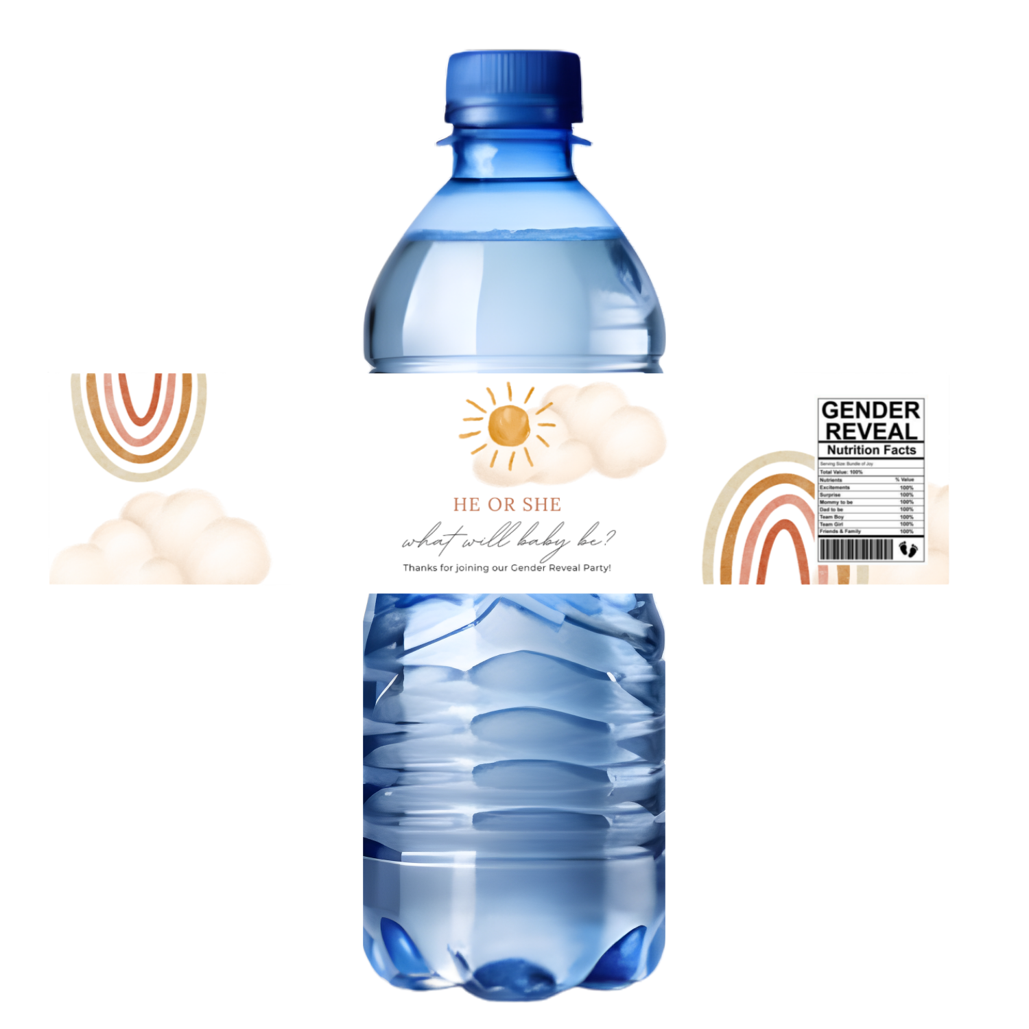 Sun Theme Gender Reveal Water Bottle Labels | He or She Celebration Decor | Gender Reveal Water Bottle Wraps